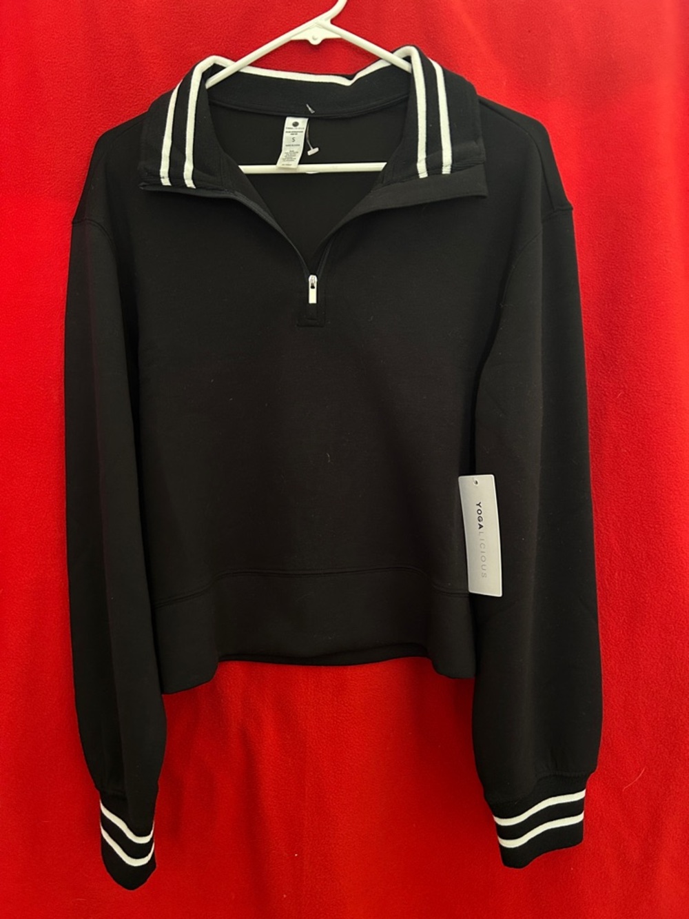 Yogalicious Black Crewneck Pullover with White Stripe Trim